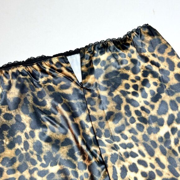 NEW Y2K Leopard Print Satin Midi Skirt Sz M Tan Black A-Line Animal Print 90s - Picture 4 of 10